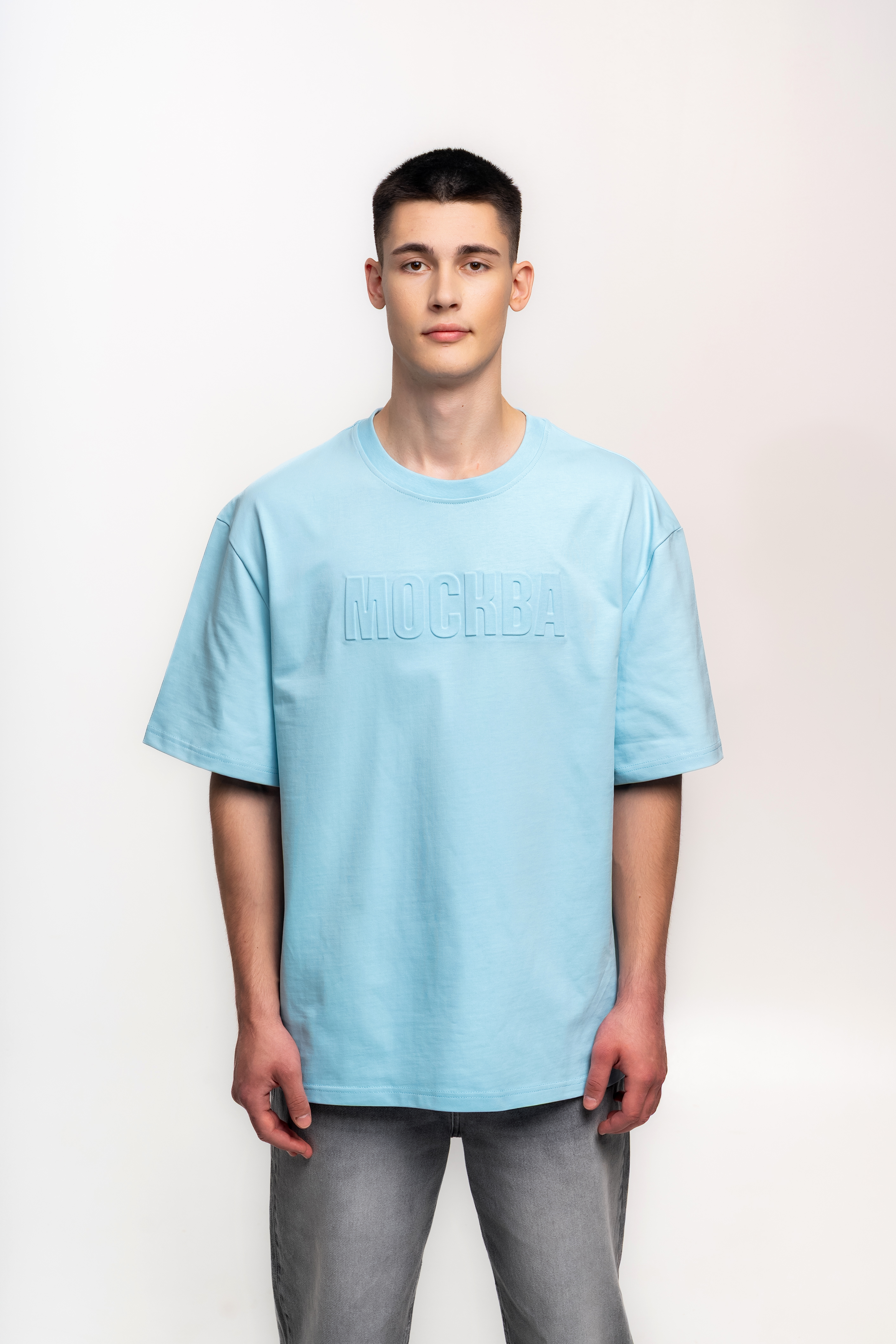 Голубая футболка с объемным логотипом - Изображение 6