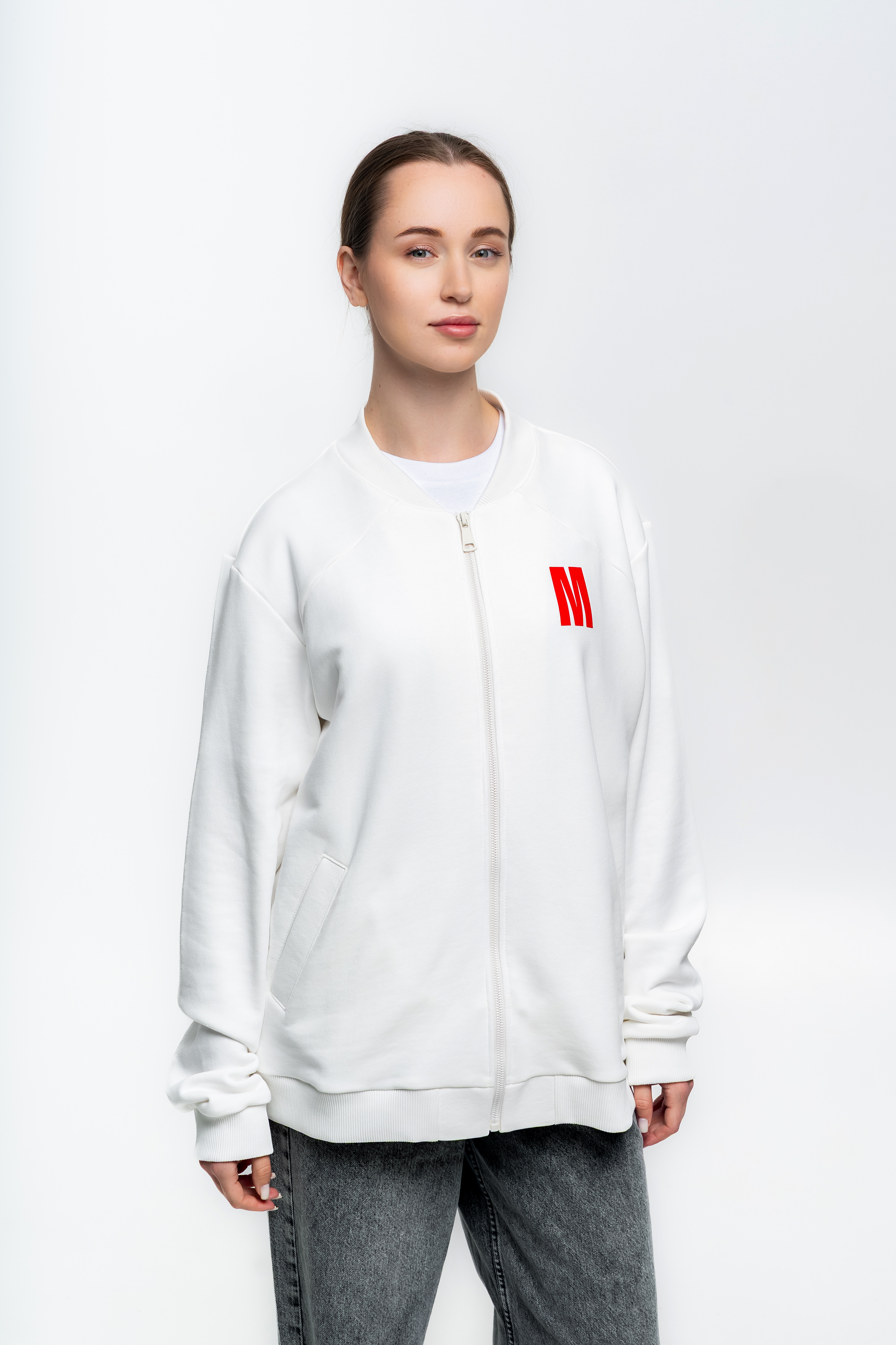 Белая толстовка на молнии без капюшона - Изображение 10